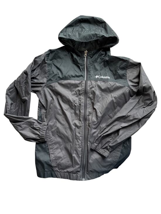 Columbia Other - Columbia Youth Gray Black Hooded Windbreaker Rain Jacket Full Zip Size M 10 12